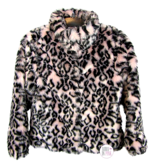 Aqua Girl Pink Leopard Print Faux Fur Plush Coat
