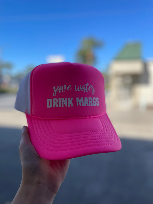 Save Water Drink Margs Puff Hat • Neon Pink