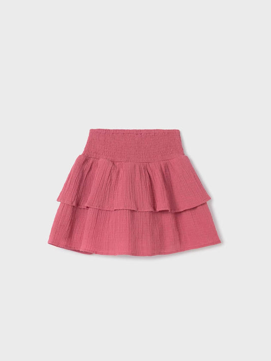 Smocked Waist Ruffle Gauze Skirt, Dusty Rose