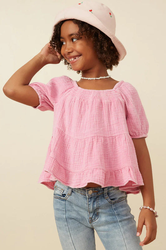 Smock Detail Gauze Top, Pink