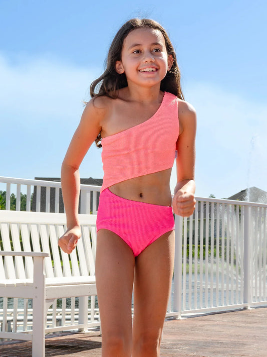 Rylee Asymmetrical Crinkle One Piece Swimsuit