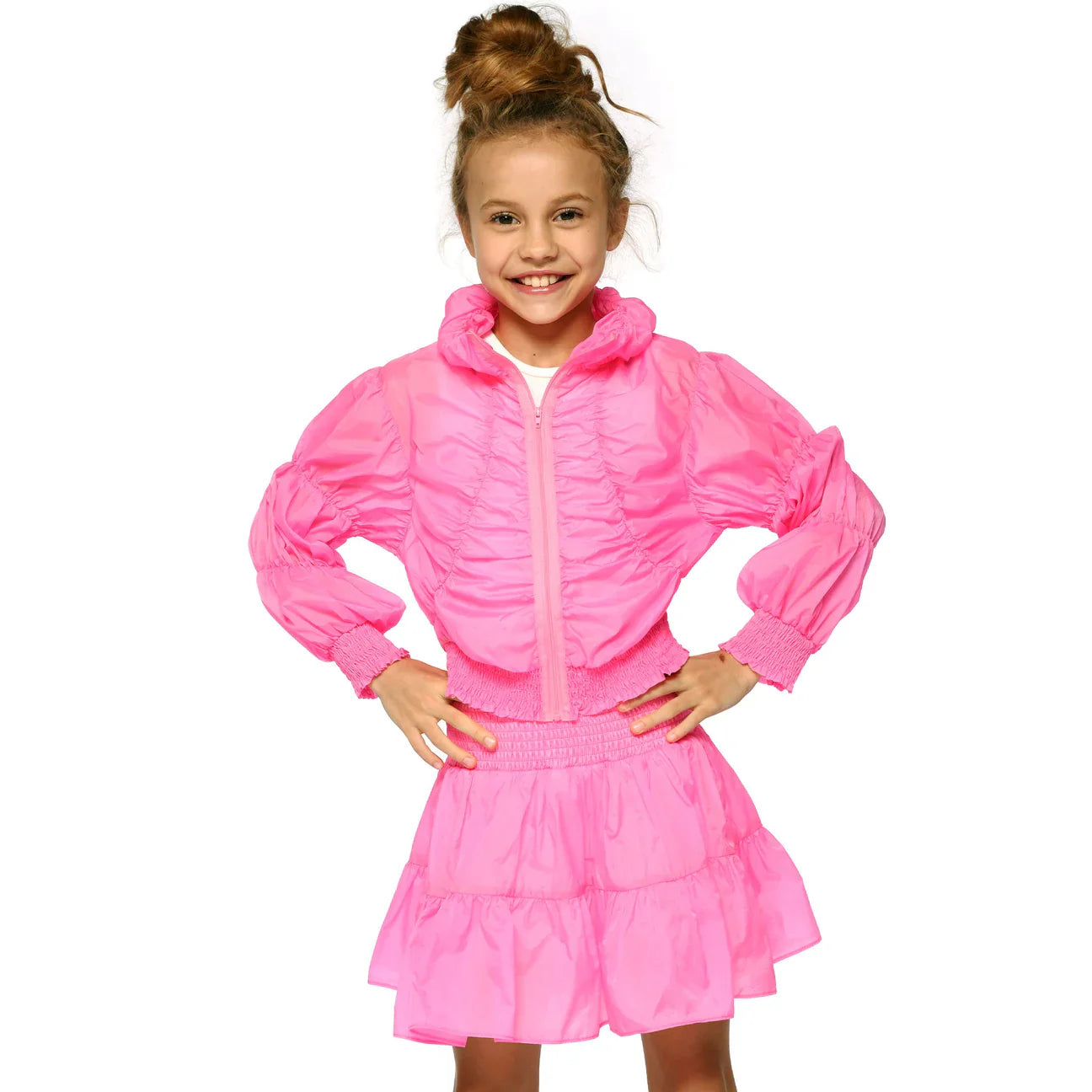 Ruched Parachute Jacket, Hot Pink