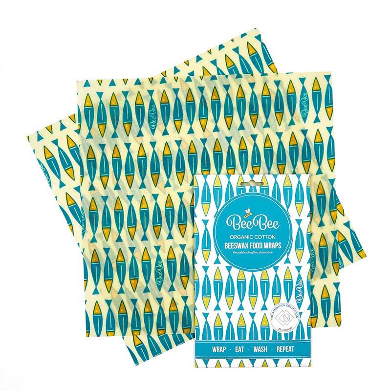 beebee wraps sandwich pack in sardines print