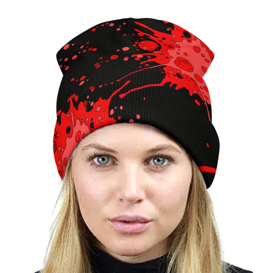 Sickstem Red ink Splash Splatter Cuffed Beanie