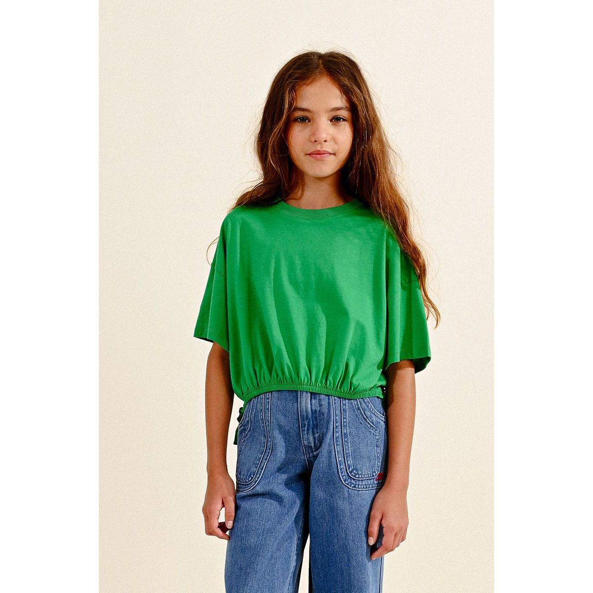 Cinched S/S Knit Top, Green