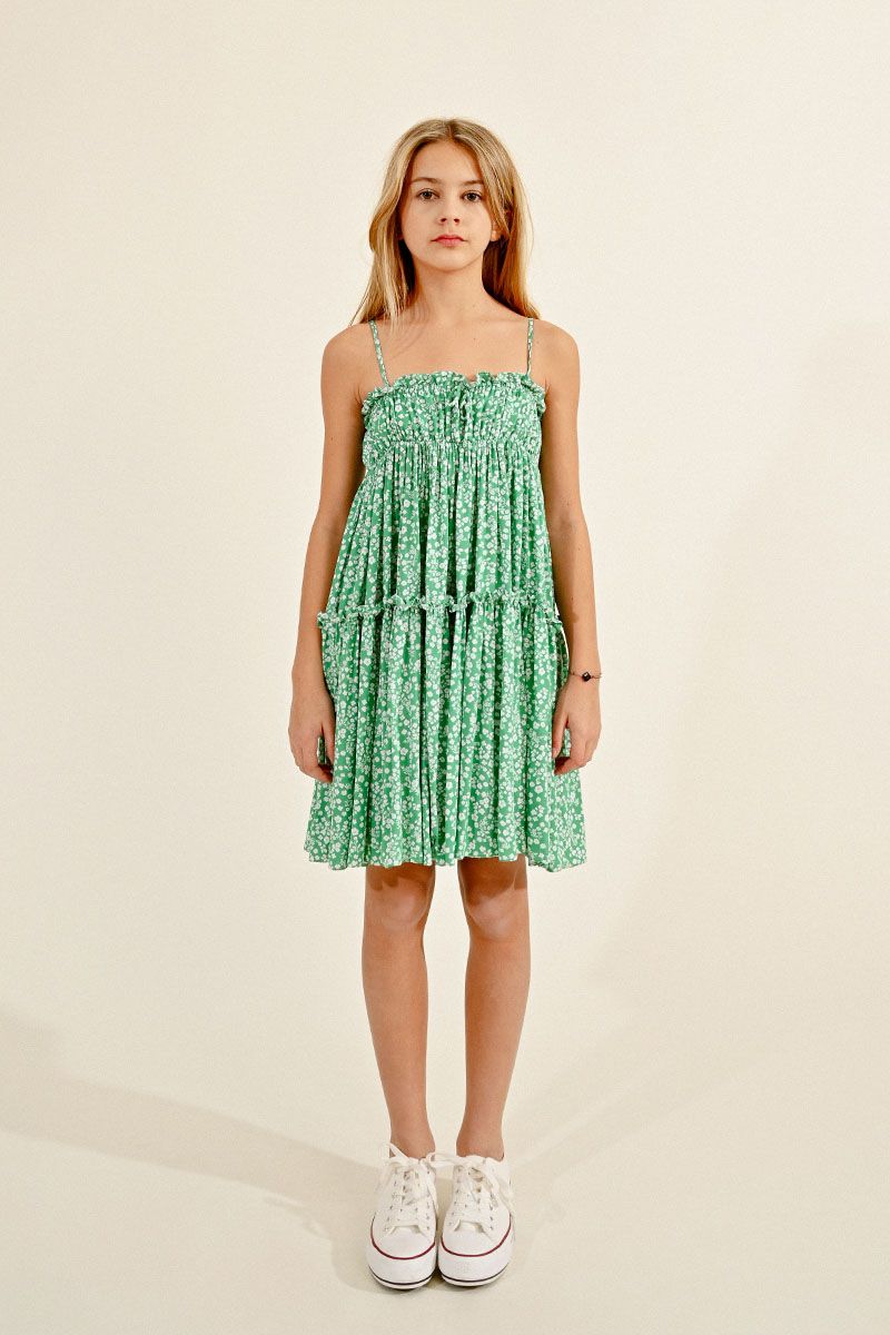 Tiered Woven Dress, Green Lolli