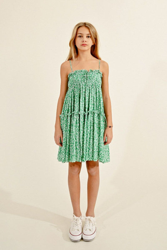 Tiered Woven Dress, Green Lolli
